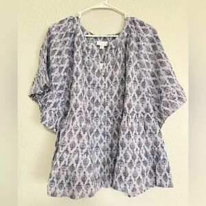 J.Jill Petite Paisley Button Front Top Light Blue XL